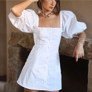 White Puff Sleeve Mini Dress